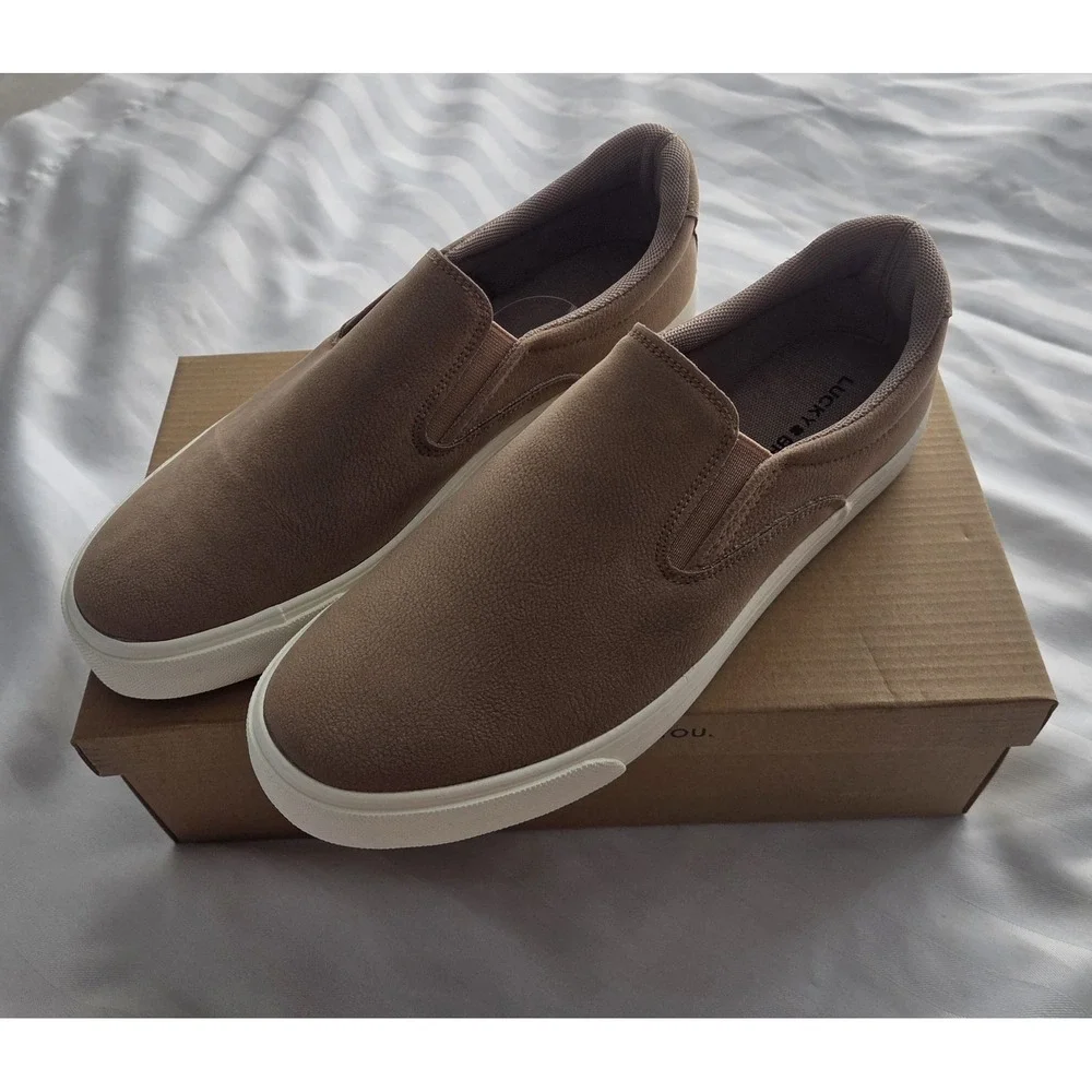 Lucky Brand Mens Slip‎ On Sneakers Tan Textured Casual Skate Shoes size 8